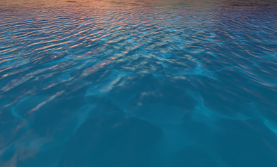 Beautiful tranquil natural vacation seascape with scenic ocean waves in tropical environment, deep clear transparent pure blue water background. A summer travel in paradise, peaceful 3D illustration