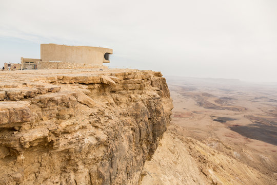 Observation terraсe at the crater Ramon at  Negev desert, Israel