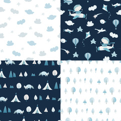 Set of minimalistic seamless patterns.