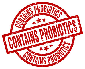 contains probiotics round red grunge stamp