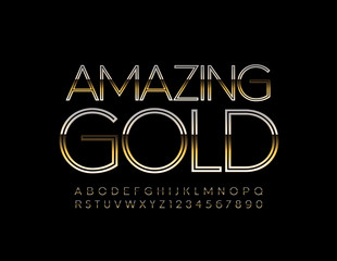 Vector Amazing Gold Uppercase Font. Chic Thin Alphabet Letters and Numbers