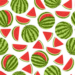 Watermelon vector pattern. Seamless background with ripe watermelons. 