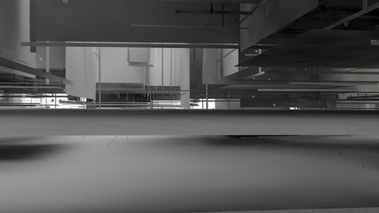 Obraz premium 3D illustration of a set of geometric objects of white color, fragments of broken cubes, forming a cloud of elements of regular shape in space. 3D rendering of abstract background.