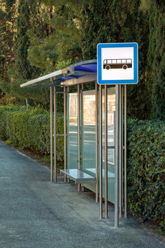 Stainless steel plastic eaves on bus station in the city park forest