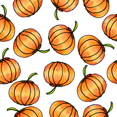 Obraz premium Seamless vegetable pattern. Abstract pumpkin hand drawn pattern .Print for fabrics and other surfaces.