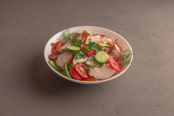 Chicken Breast, Cucumber Radish and Tomato Salad with Greens