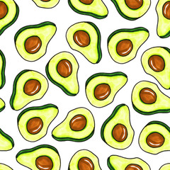 Seamless vegetable pattern. Abstract avocado pattern hand drawn. Print for fabrics and other surfaces.