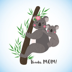 Happy mothers day card with cute koalas.