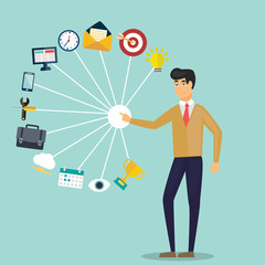 Customer Relationship Management vector illustration man with icons