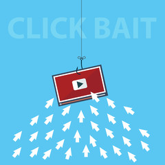 Computer arrow Icons are like Fish gathering to Click a Bait Concept. Editable Clip Art. - Vector