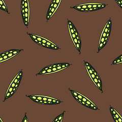 Seamless vegetable pattern. Abstract green pea hand drawn pattern. Print for fabrics and other surfaces.