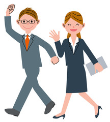 Walking young man and woman