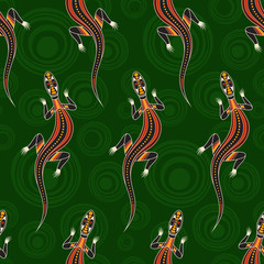 Fototapeta premium Seamless pattern of lizards. Australian art.