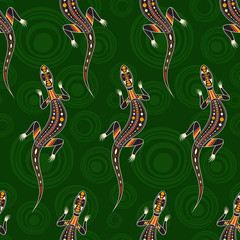 Seamless pattern of lizards. Australian art.