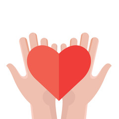 Hands holding a heart. Flat design vector illustration. - Vector