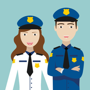 Policeman and policewoman, city police department