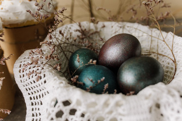 Easter eggs in a white basket
