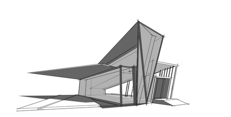 3D illustration architecture building perspective lines.