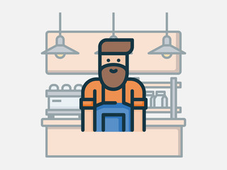 Barista. Coffee shop elements vector illustration.