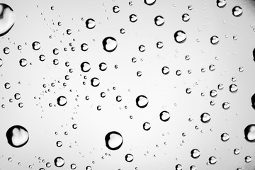 white isolated background water drops on the glass / wet window glass with splashes and drops of water and lime, texture autumn background