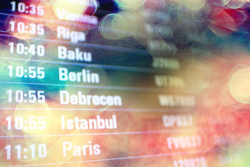 board airport departures schedule / departure of city airplanes flights font at the airport