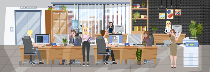 Office interior. Coworking company, workplace for freelance