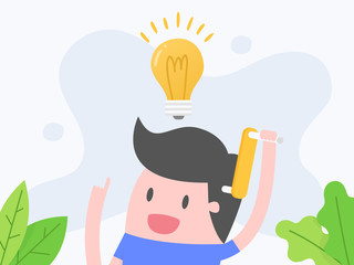 Vector illustration concept of thinking. businessman thinking with light bulb.