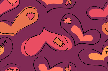 Vector seamless pattern of hand drawn hearts