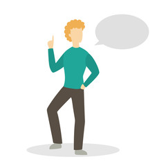 Man in casual clothes standing and talking with speech