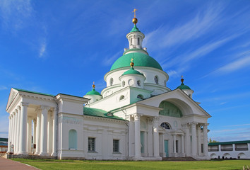 Fototapeta na wymiar Dimitrievsky Cathedral of the Spaso-Yakovlevsky Dimitriev (St. Jacob Savior) monastery in a summer day, Rostov Velikiy, Russia.
