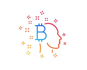 Bitcoin think line icon. Cryptocurrency head sign. Crypto money symbol. Gradient design elements. Linear bitcoin think icon. Random shapes. Vector