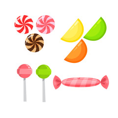 Candy set. Collection of sweet dessert. Lollipop