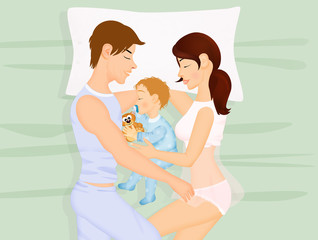family sleeps with newborn