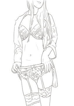 下着姿の女性03モノクロ