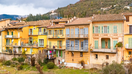     Sospel, old french village near the river, typical colorful houses