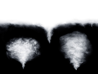 Thinking smoke and clouds set isolated on black background. Sign of thinking mind. White...