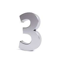 Metal number 3, isolated on white. Collection. 3d image