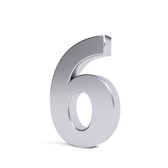 Metal number 6, isolated on white. Collection. 3d image