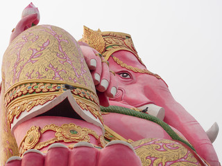 Great pink color elephant head god of Hindu is base on out door in Chachoengsao, Thailand