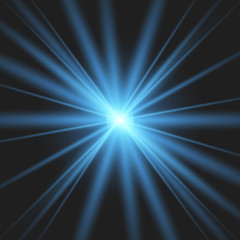 Blue glowing light burst explosion.