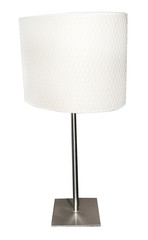 white lamp with metal leg on white background