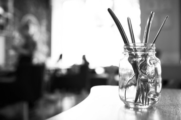 Cutlery in a glass jar