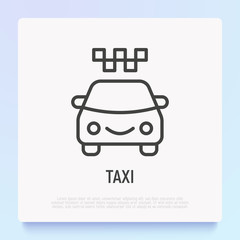 Taxi thin line icon. Modern vector illustration of transport service.