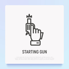 Starting gun: pistol in hand shots. Modern vector illustration of sport competition beginning.