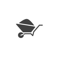 Fototapeta na wymiar Wheelbarrow Cart vector icon. filled flat sign for mobile concept and web design. Garden trolley with soil glyph icon. Gardening symbol, logo illustration. Pixel perfect vector graphics
