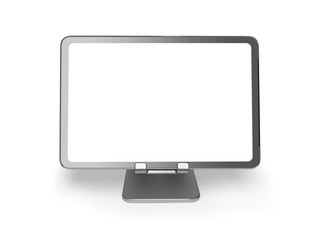 tablet computer with blank screen on an aluminum stand