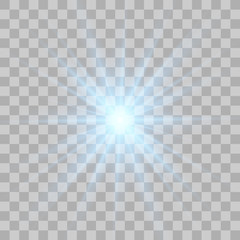 Blue glowing light burst explosion.