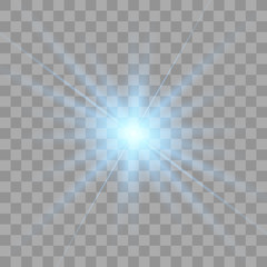 Blue glowing light burst explosion.