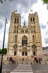 Fototapeta na wymiar Cathedral of St. Michael and St. Gudula facade, Brussels, Belgium