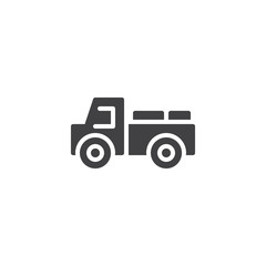Milk delivery truck vector icon. filled flat sign for mobile concept and web design. Farm truck glyph icon. Agriculture symbol, logo illustration. Pixel perfect vector graphics